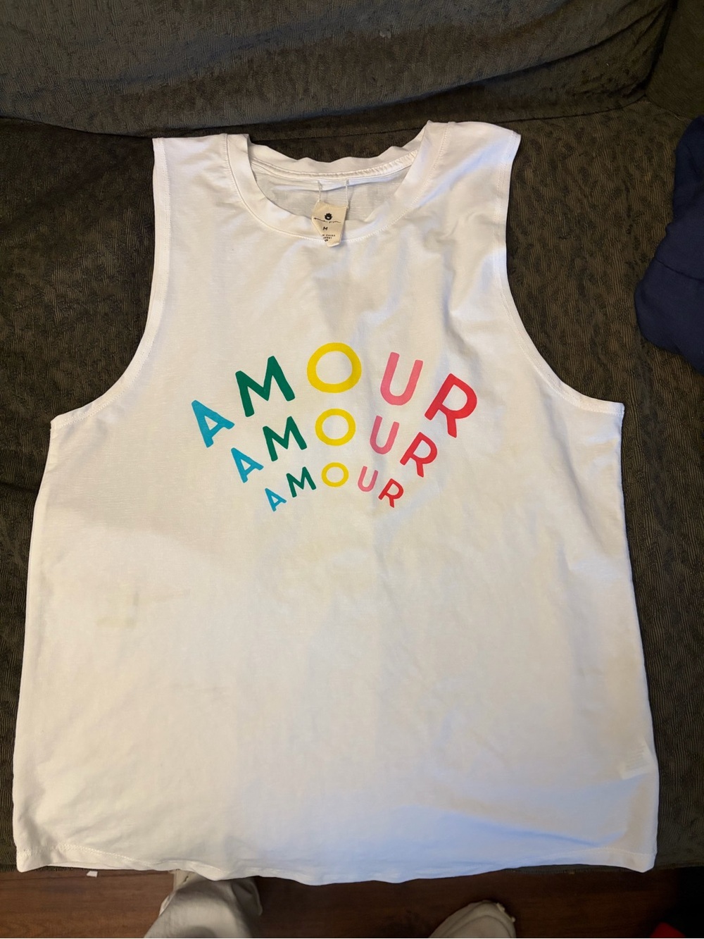 Spiritual Gangster White Tank with Multicolor AMOUR Print